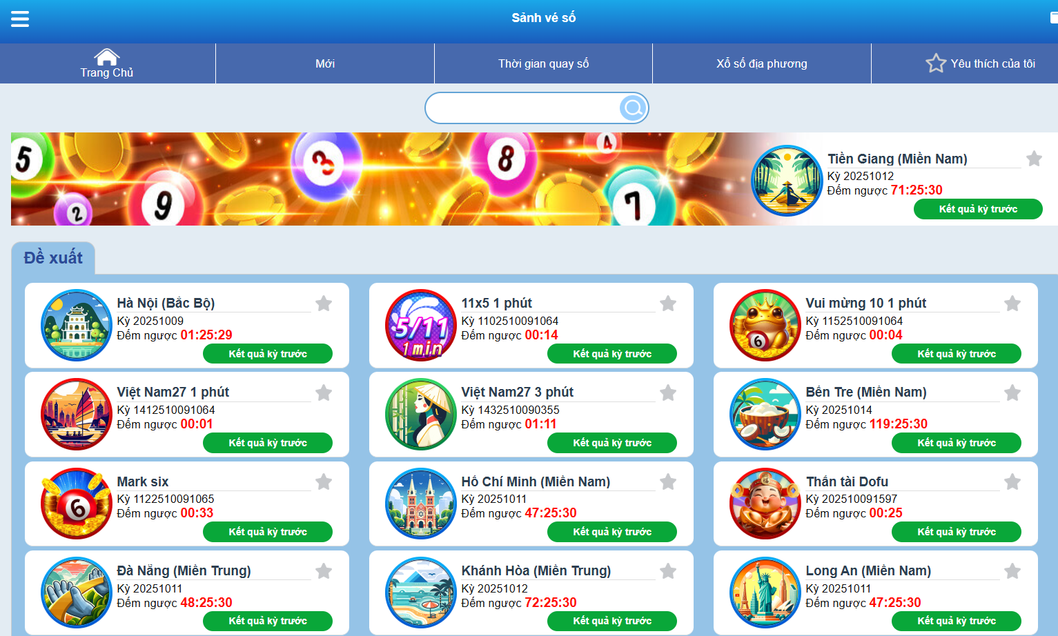 Giao diện sảnh chọn xổ số 32Win hiển thị kết quả xổ số ba miền